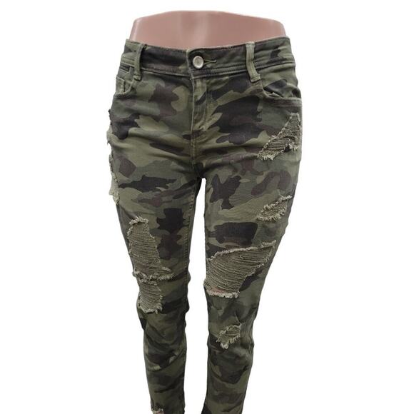 ZARA Women's Camouflage Jeans Size 4 Distressed Raw Hem Ankle - Picture 3 of 16